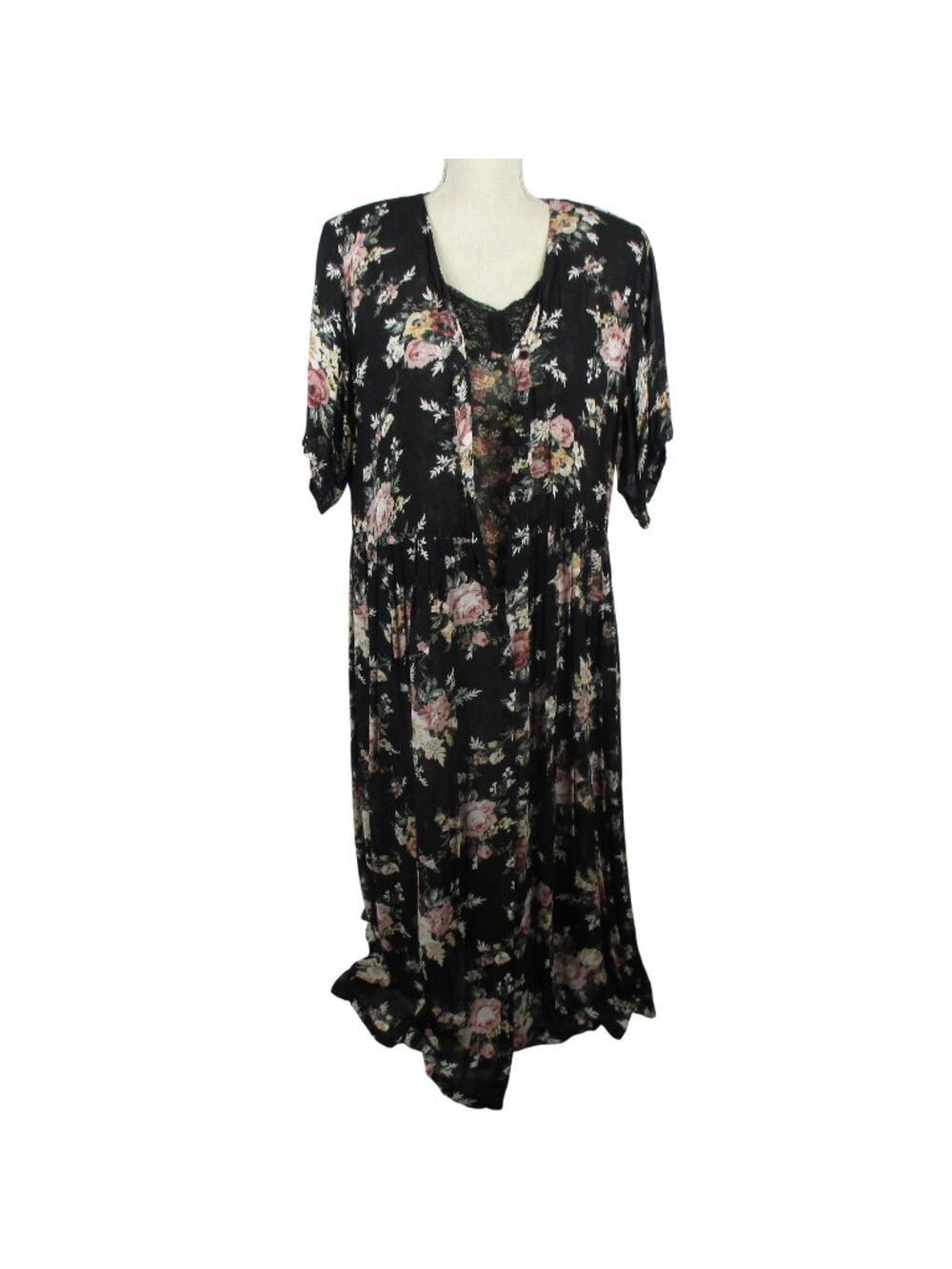 She Fashions Vintage 80's Dress black floral layered Cottagecore Boho size S